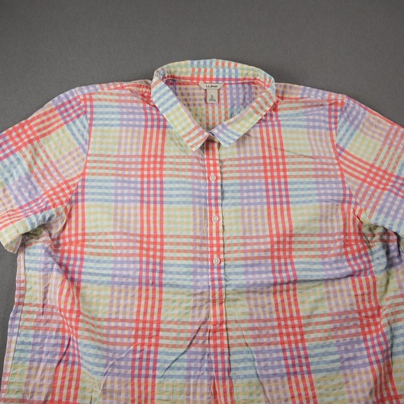L.L. Bean Seersucker Rainbow Plaid 1/2 Button Shirt Womens XL Short Sleeve - Picture 8 of 14